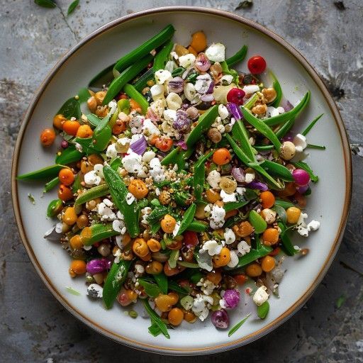 Salade colorée aux lentilles, haricots et fromage de chèvre