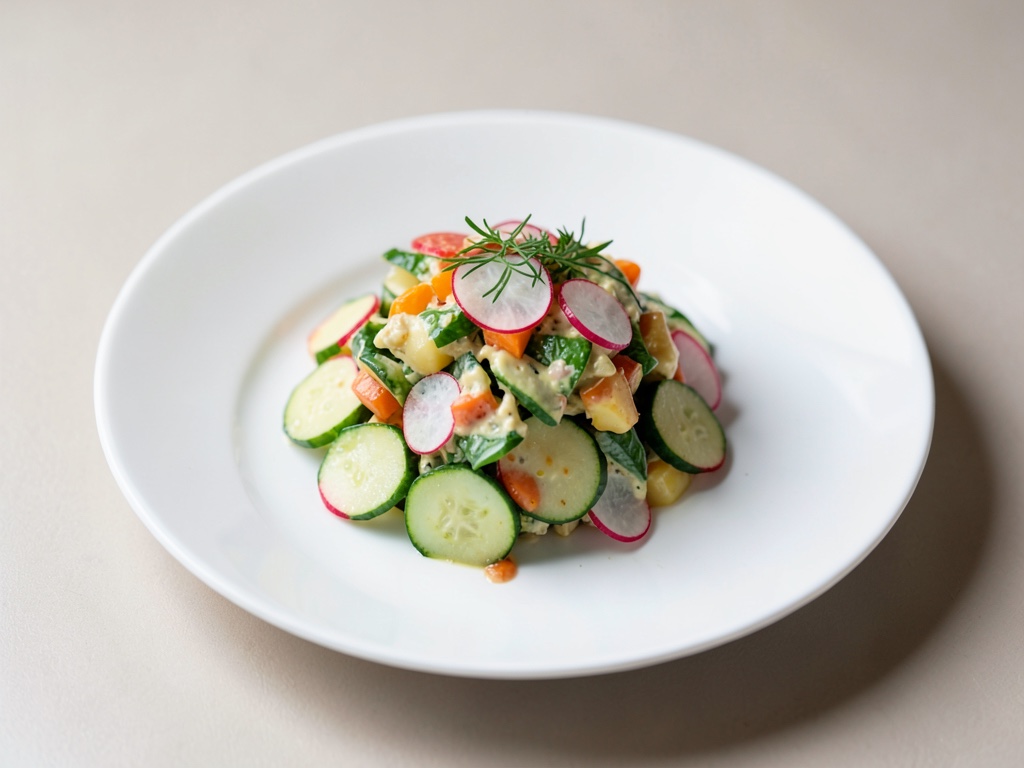 Bunter Kartoffelsalat mit Gurke und Radieschen