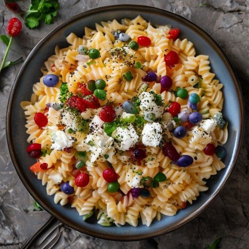 Bunter Nudelsalat mit Bohnen und Schafskäse