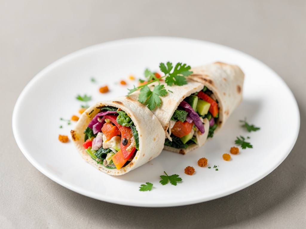 Rotoli di insalata colorati con pane piadina