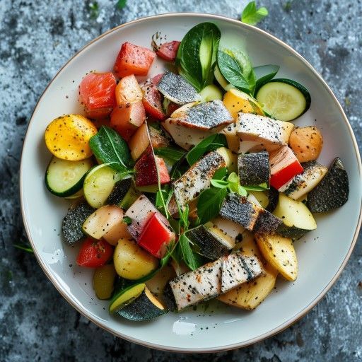 Insalata colorata con sgombro affumicato e patate