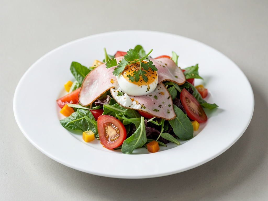 Insalata colorata con prosciutto e uova