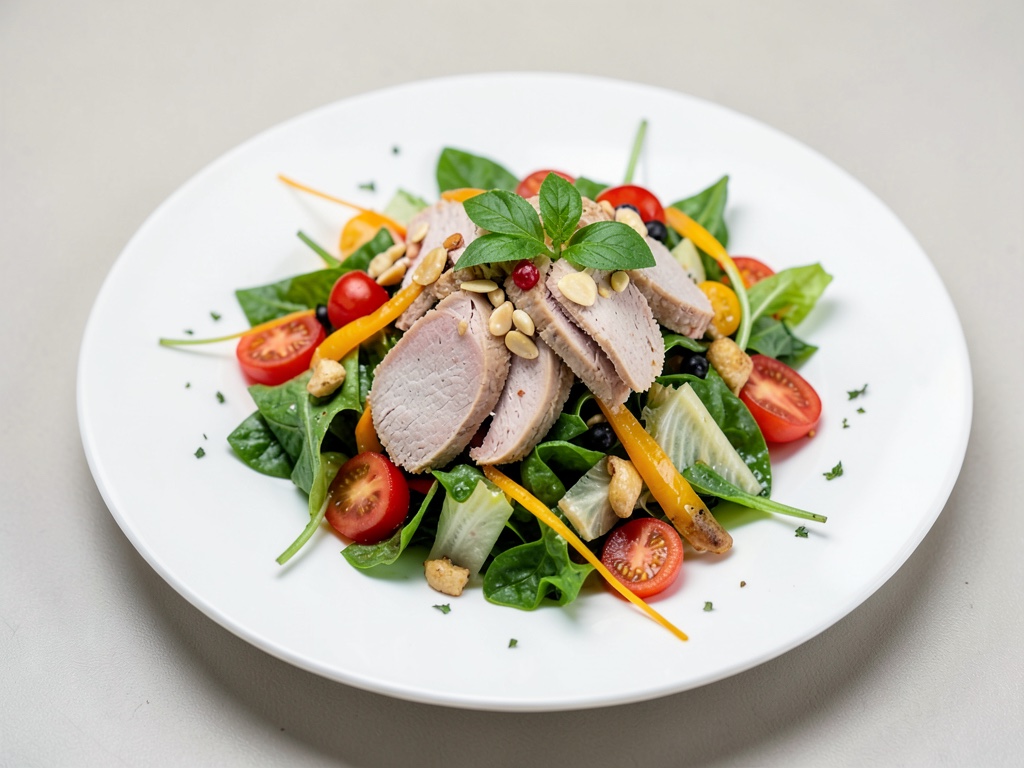 Insalata colorata con carne di tacchino e zenzero