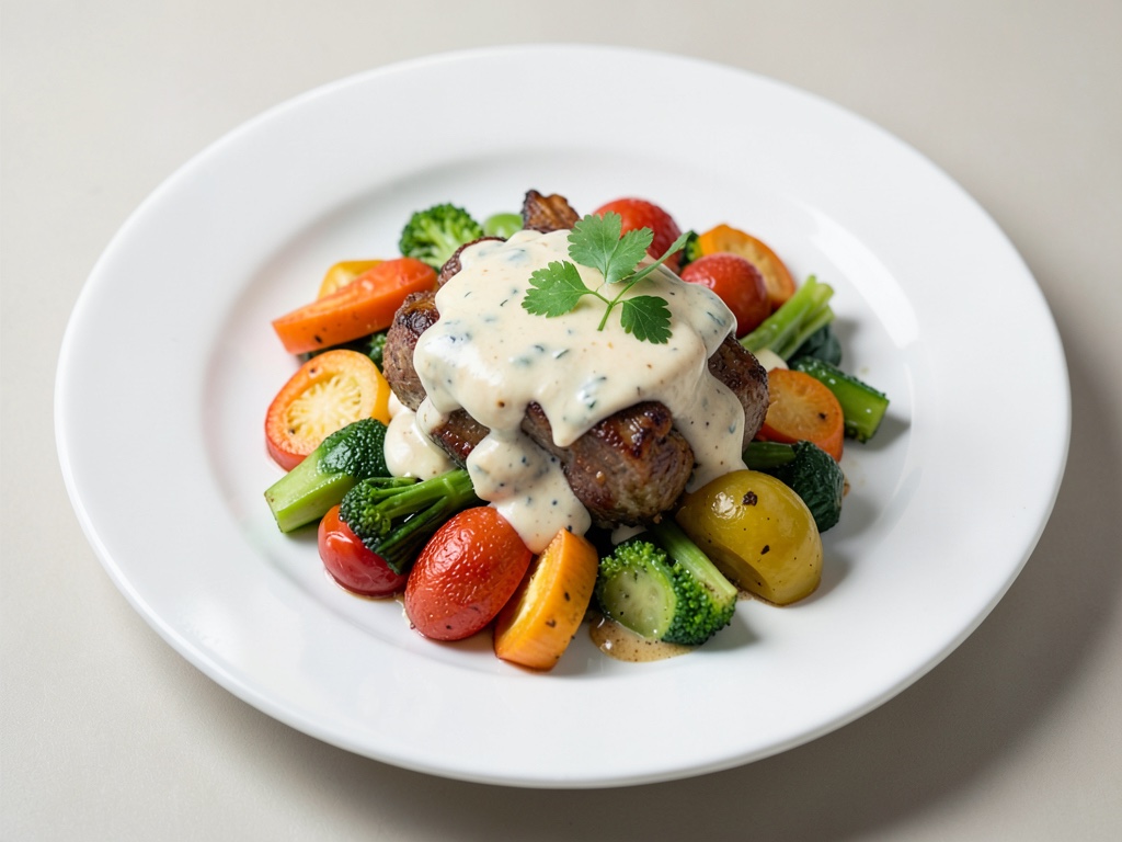 Poêle de légumes colorés avec sauce au beurre crémeuse