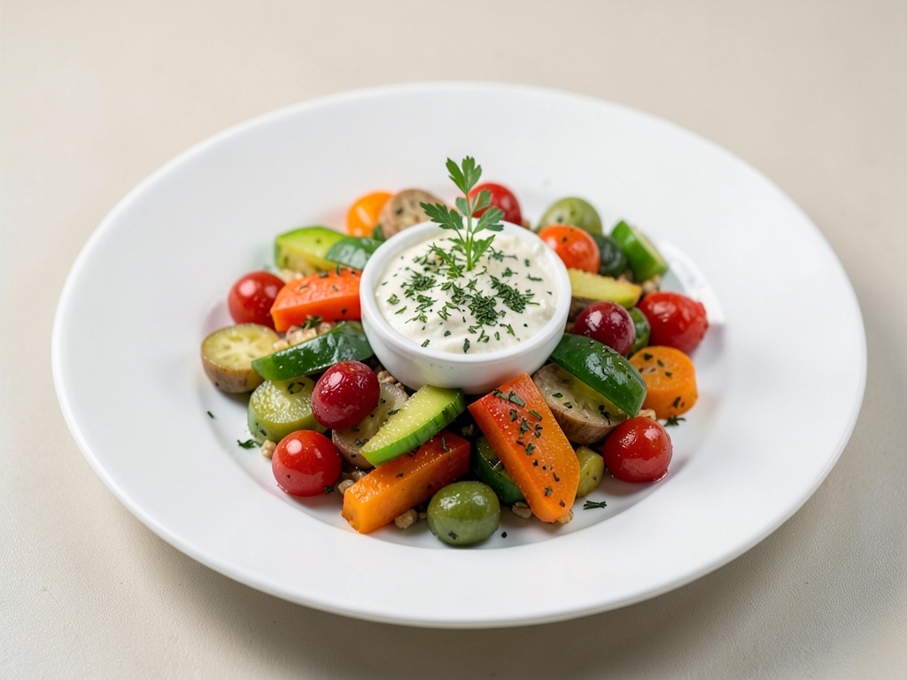 Piatto di verdure miste con salsa alle erbe