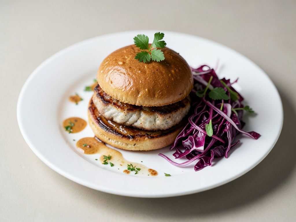 Hamburger di pesce con insalata di cavolo rosso