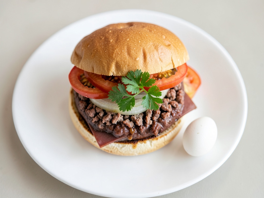 Burger con formaggio fuso, pomodori e cipolle