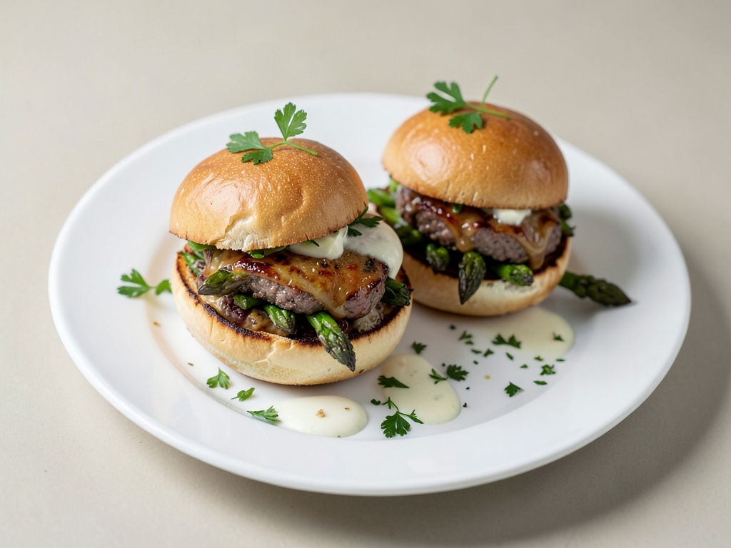 Burger con pane al burro e asparagi