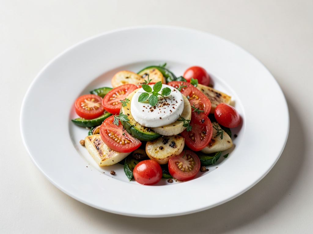 Insalata di pomodori e burrata fresca con verdure italiane
