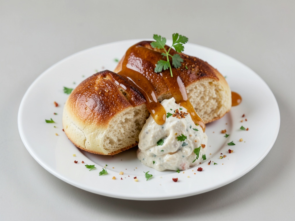 Panecillos esponjosos de suero de leche con salsa de requesón y miel