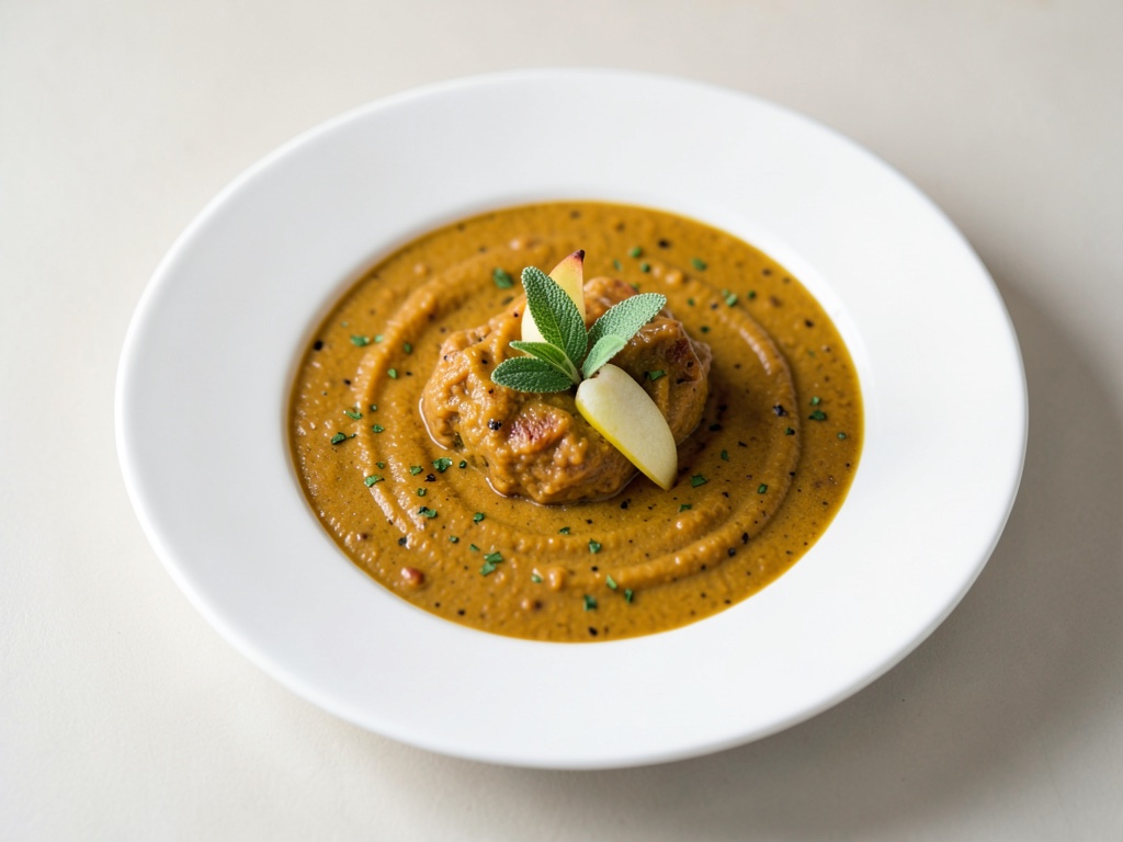 Zuppa cremosa di zucca butternut con mela e salvia