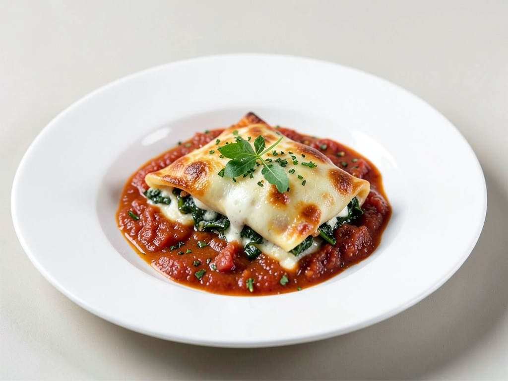 Cannelloni à la ricotta et roquette, gratinés avec sauce tomate