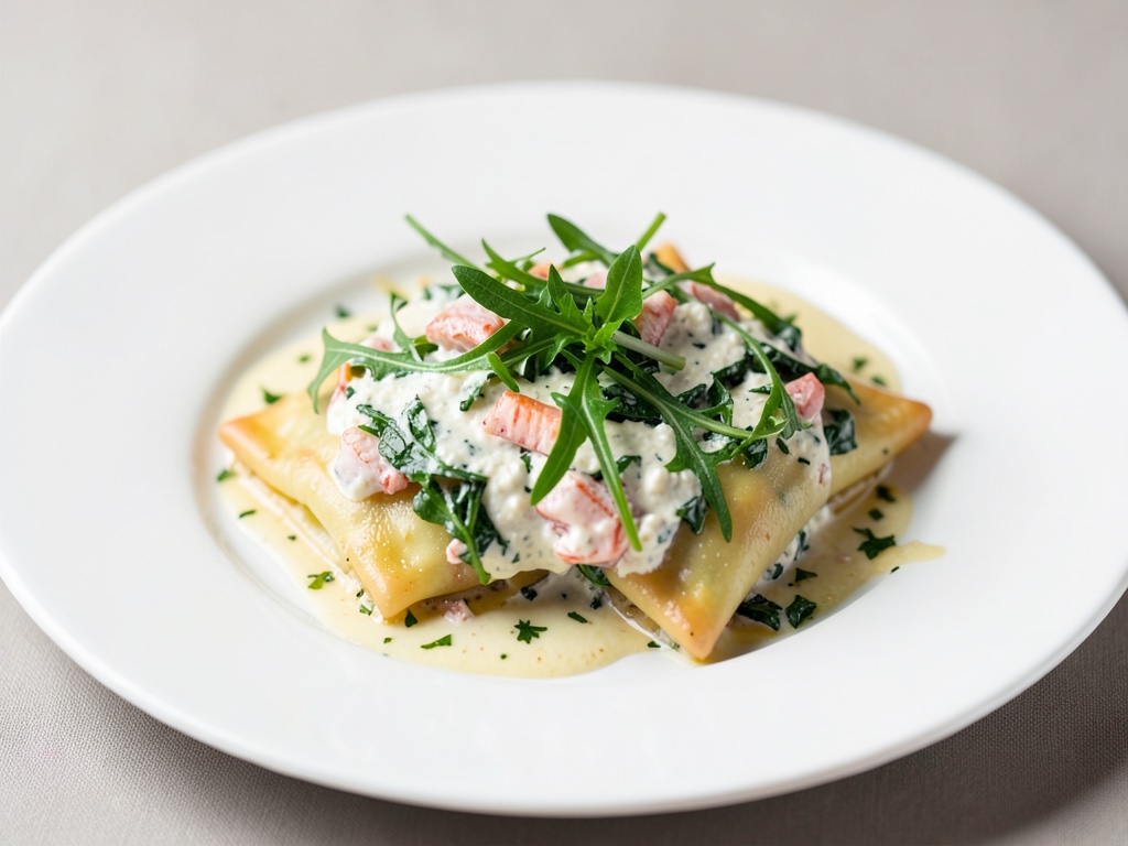 Cannelloni gefüllt mit Rucola-Ricotta-Creme und Krabchen