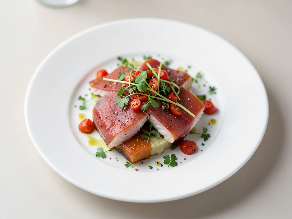 Carpaccio di pesce con peperoncino e crescione