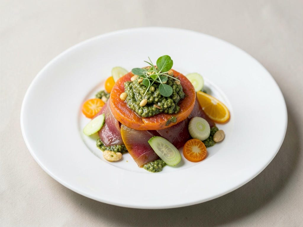 Verdure crude con arancia, cavolo rapa e pesto di giersch e arachidi