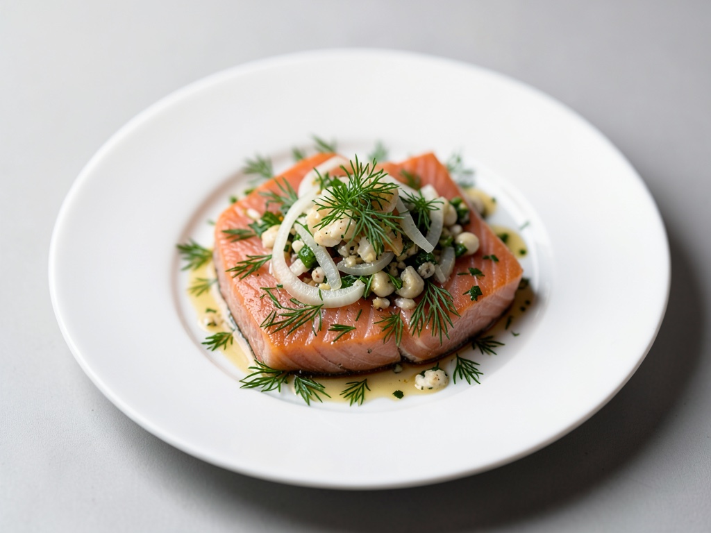 Thin Salmon Slices with Fresh Dill and Onion Mix