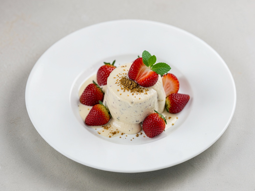 Cremige Cashew-Creme mit frischen Erdbeeren
