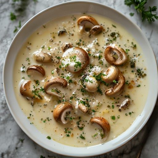 Zuppa cremosa di funghi con formaggio fresco di capra