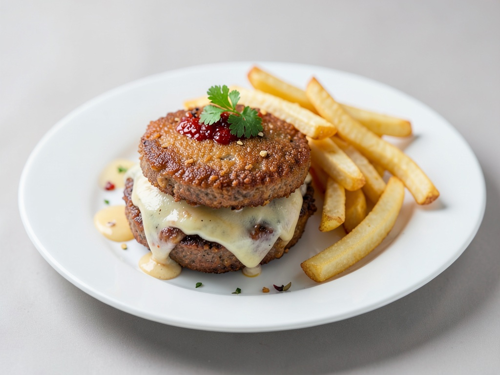 Hamburger croccanti con patatine fritte croccanti