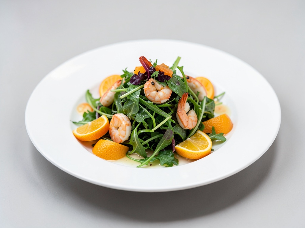 Ensalada fresca de endivia con gambas y naranjas