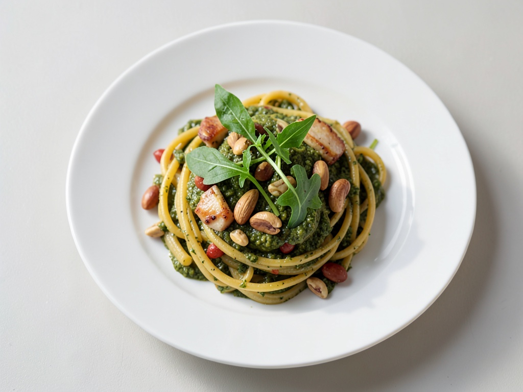 Tintenfisch-Pasta mit scharfem Chili und frischem Rucola-Pesto