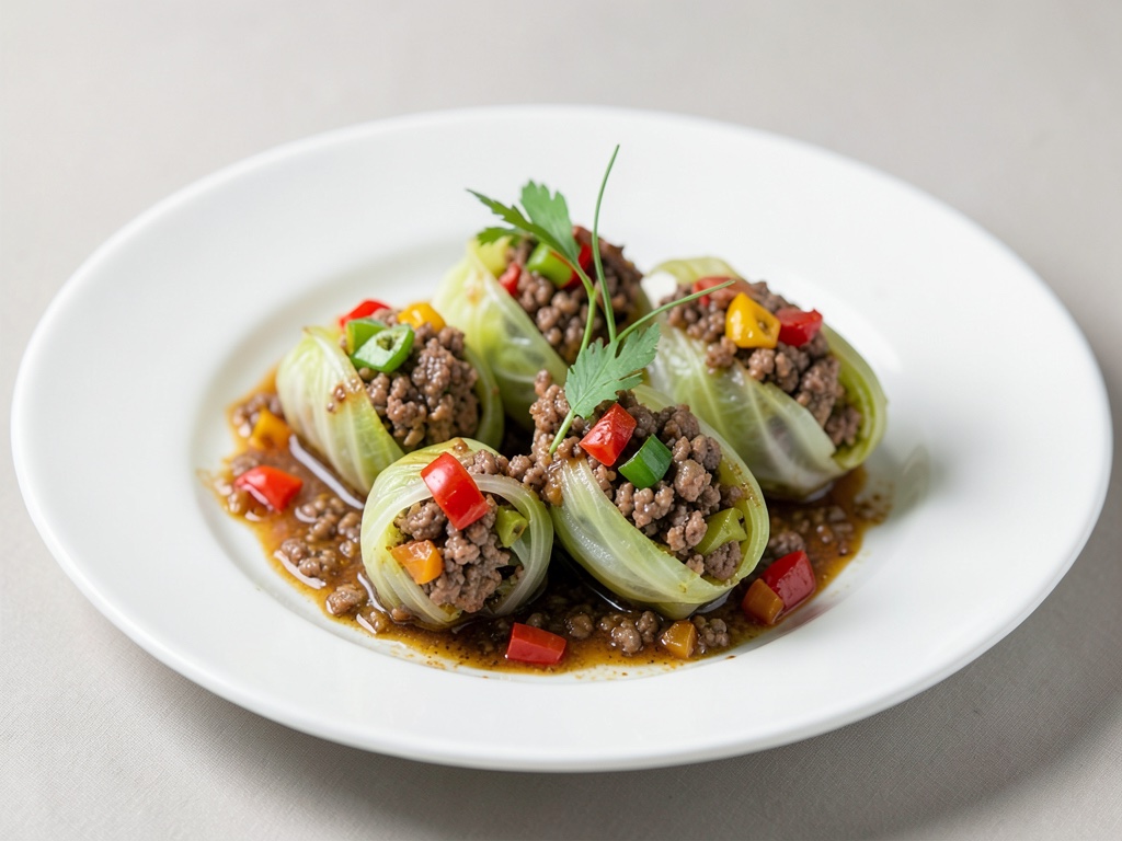 Rotoli di cavolo cinese ripieni di carne macinata e peperoni