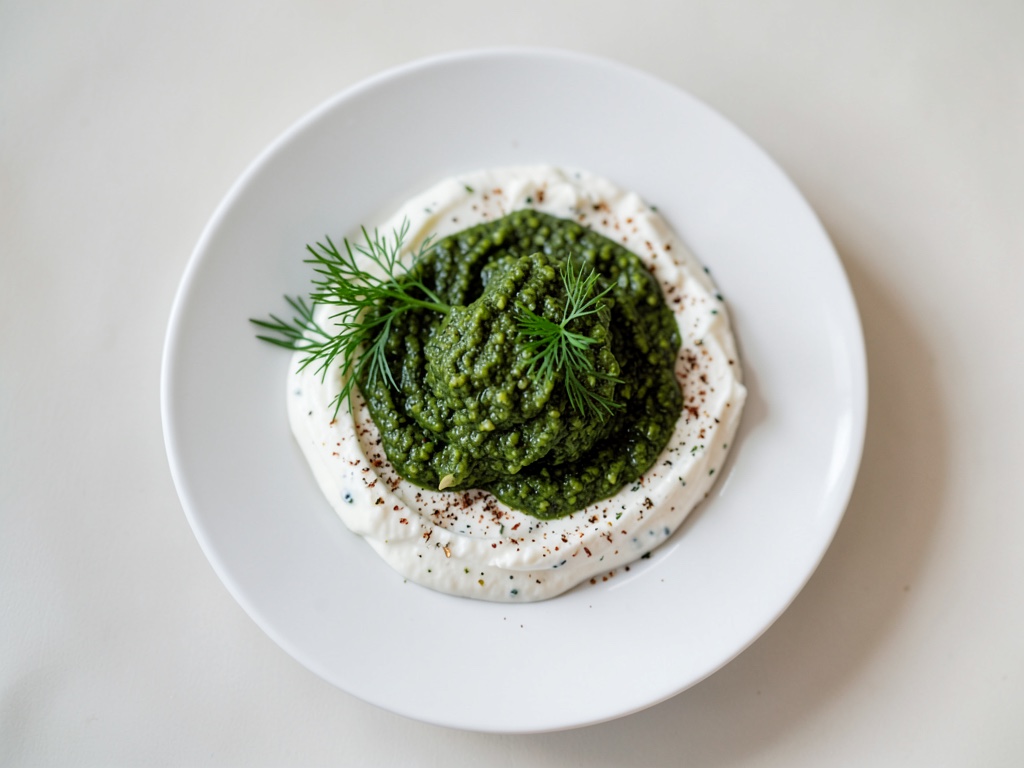 Huevos turcos con yogur, pesto y menta