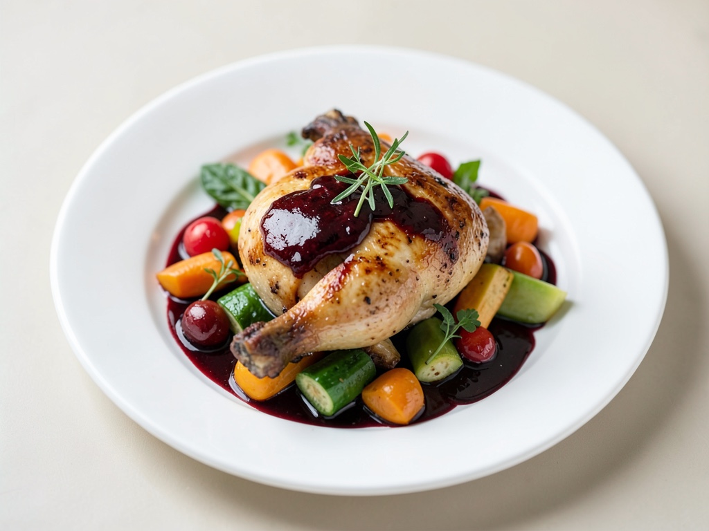 Pollo al forno con vino rosso e verdure