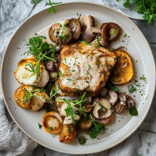 Vitello Cordon Bleu con verdure di funghi champignon e cipollotti