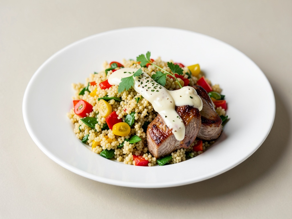 Insalata di couscous con verdure e costolette d'agnello al formaggio