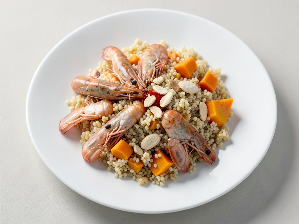 Couscous mit Garnelen, Kürbis und Mandeln