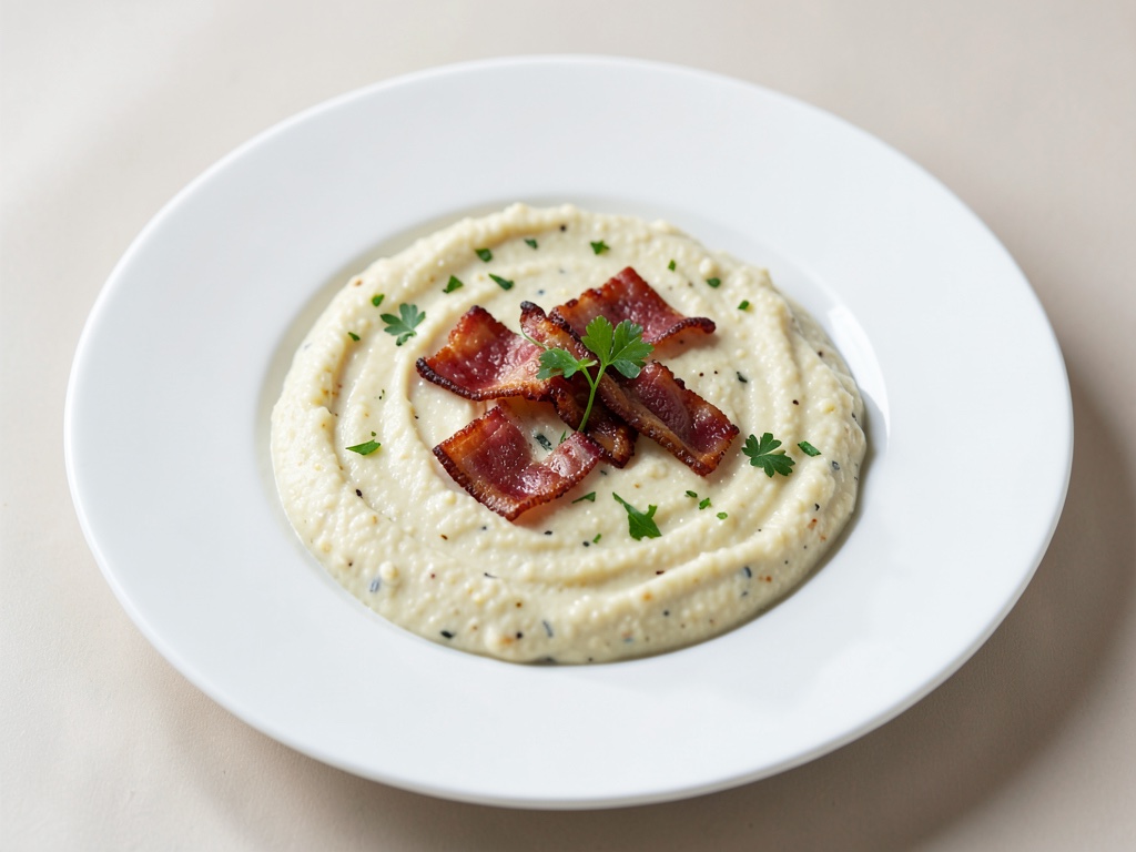 Zuppa cremosa di cavolfiore con pancetta croccante