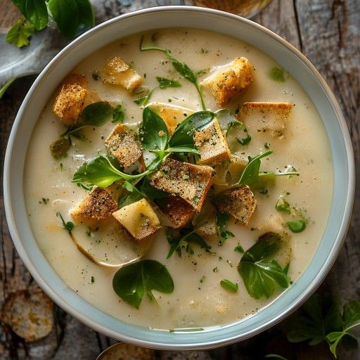 Zuppa cremosa di crescione con crostini