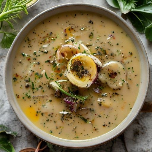 Zuppa cremosa di cavolo rapa con olio al tartufo