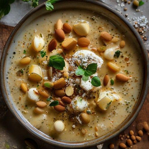 Zuppa cremosa alle erbe con mandorle
