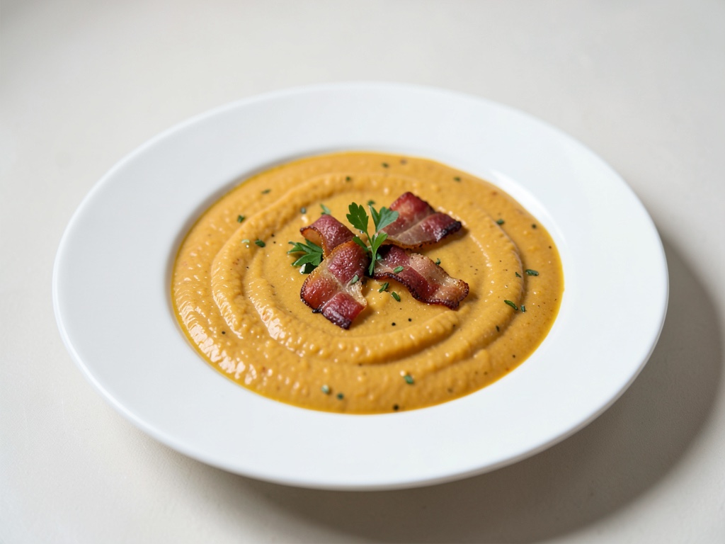 Zuppa cremosa di zucca con pancetta croccante