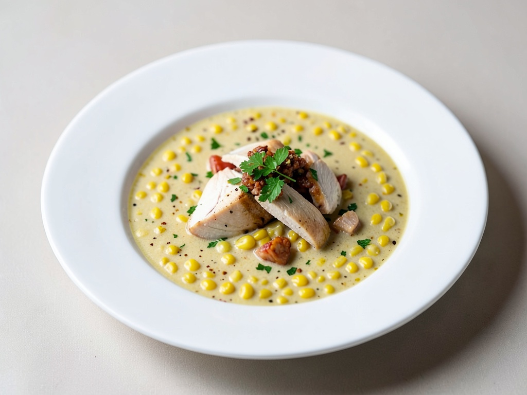 Zuppa cremosa di mais con pollo