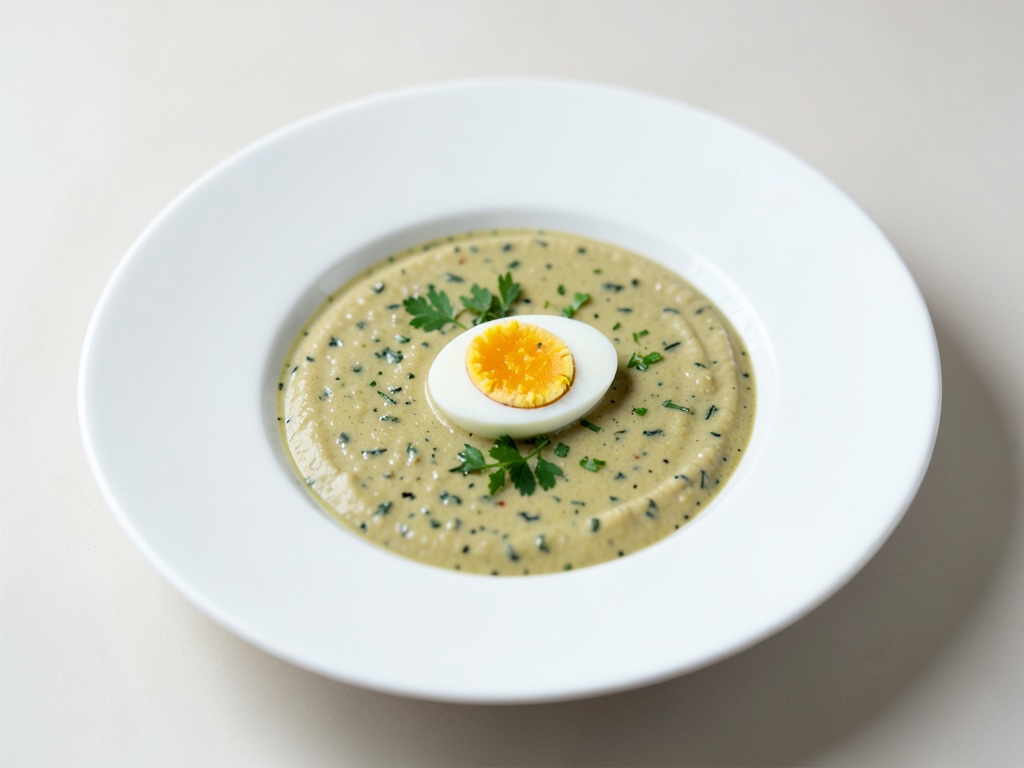 Cremige Oreganosuppe mit hart gekochtem Ei