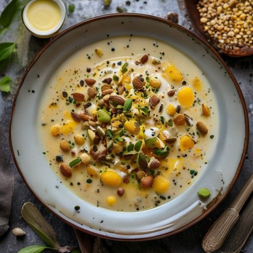 Zuppa cremosa di zafferano con pistacchi