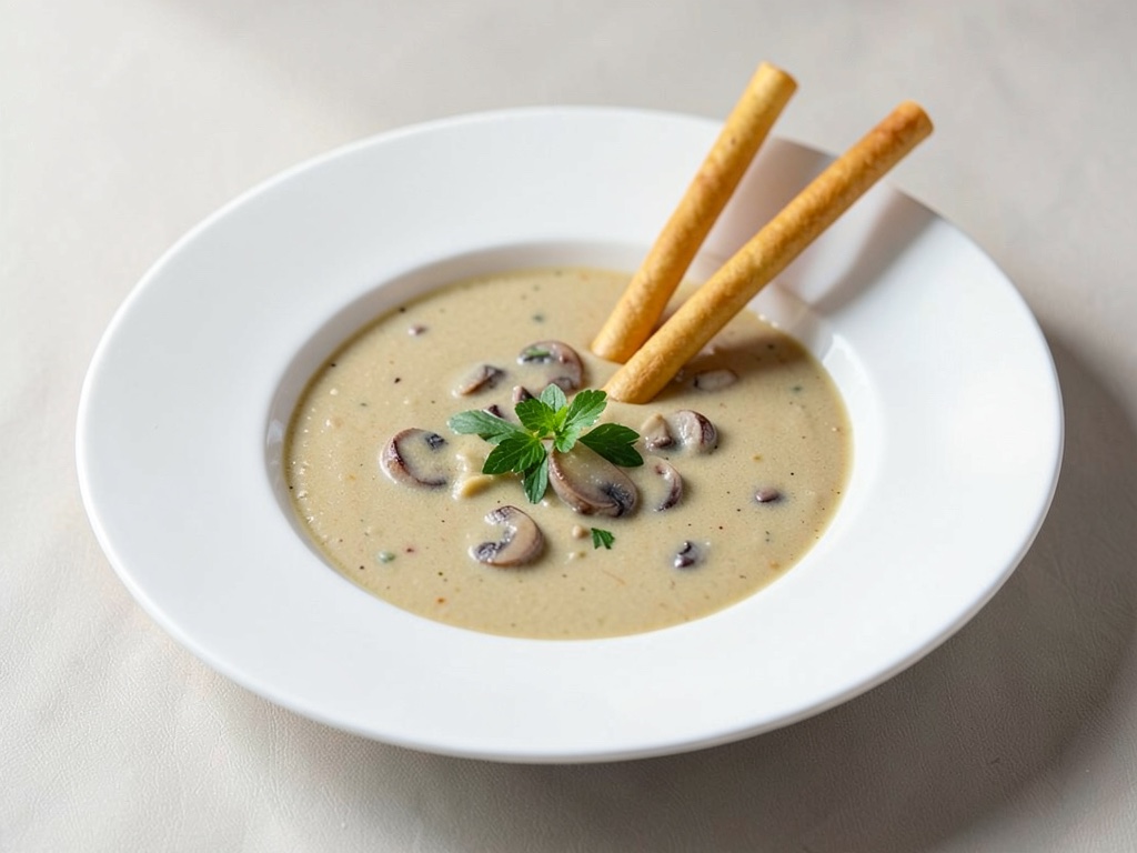 Sopa cremosa de boletus con tiras de hojaldre