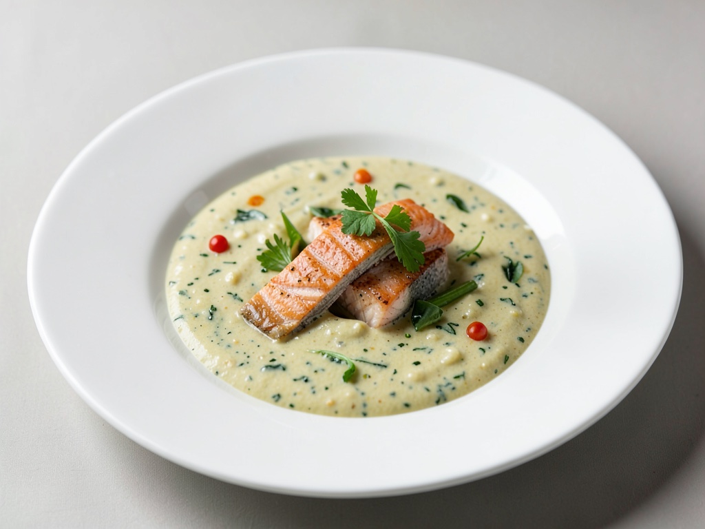 Zuppa cremosa di zucchine con trota salmonata