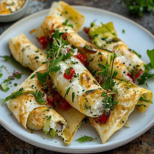 Sfiziosi rotoli di crêpe con formaggio di capra e insalata croccante