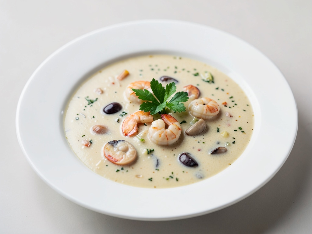 Zuppa cremosa di gamberi e vongole