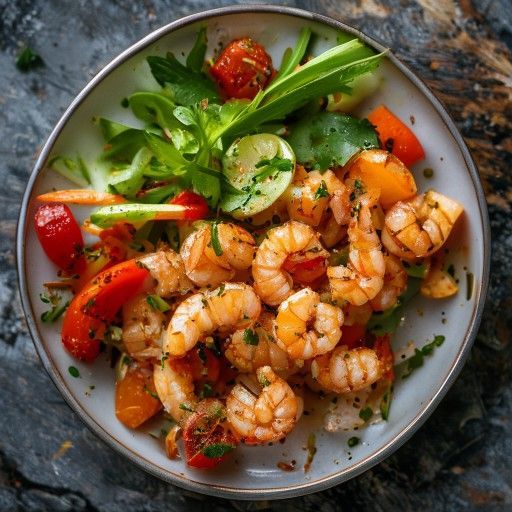 Insalata croccante di gamberi con peperoni e sedano