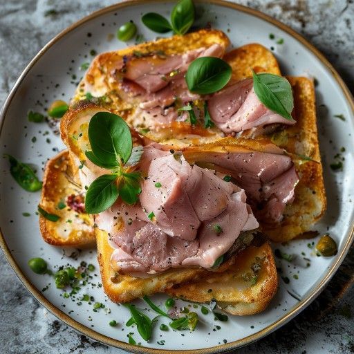 Crostini crujientes con crema de guisantes y menta y pato crujiente