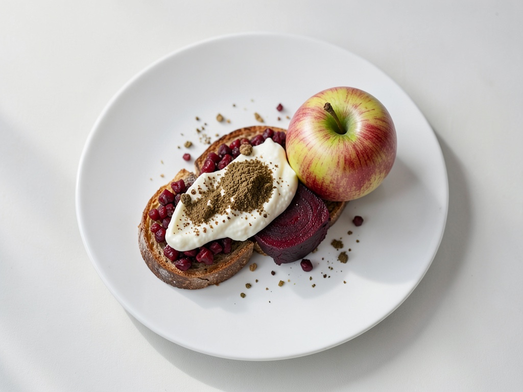 Knusprige Baguette-Scheiben mit Grana-Padano-Creme und Rote-Bete-Apfel-Salat