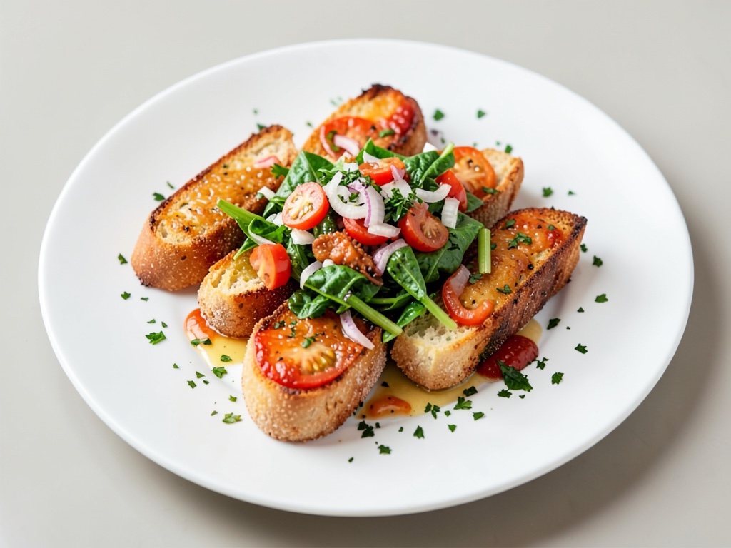 Baguette croustillant avec salade de tomates, oignons et persil