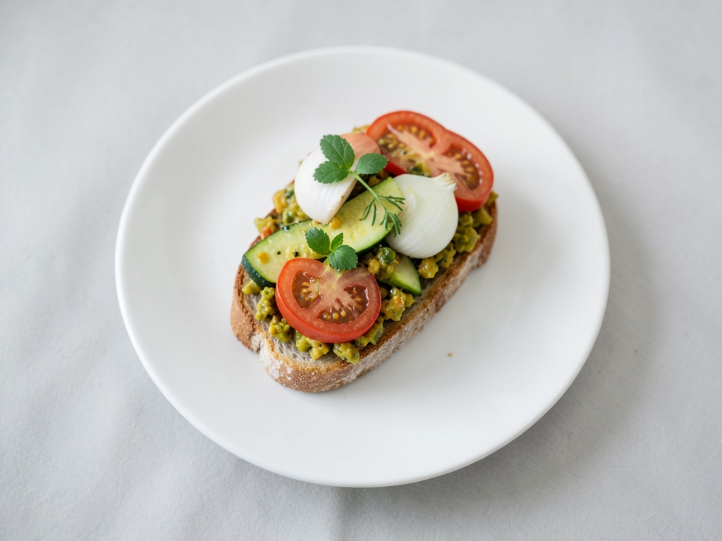Fette di Baguette croccanti con condimento di zucchine e pomodori
