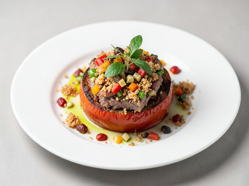 Pomodori cuore di bue ripieni con verdure e crosta di pane