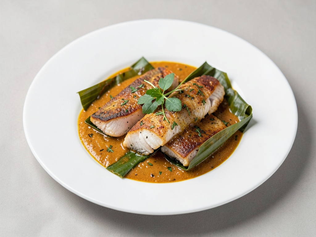 Filets de truite en paquets de feuille de bananier au curry